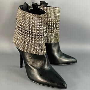 SCHUTZ Size 7 Black Studded Pull On Stiletto Booties